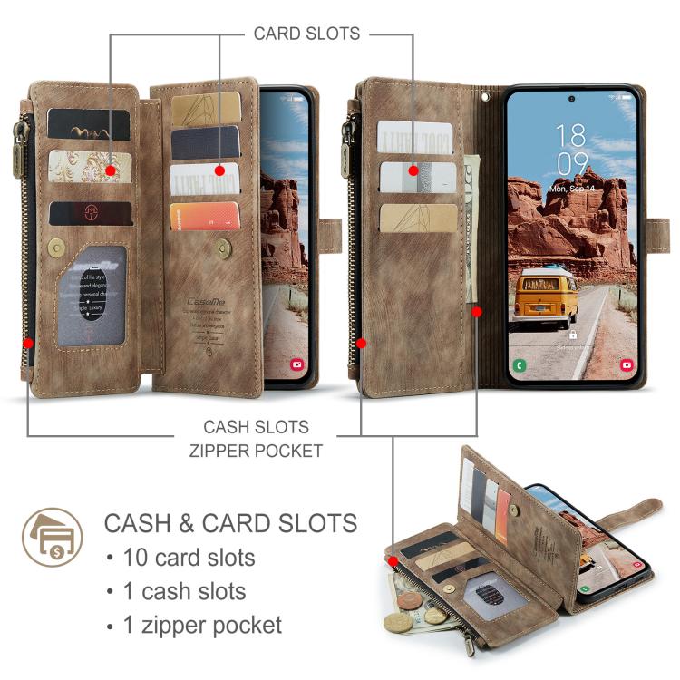 CaseMe C30 Card Slots Zipper Wallet Leather Phone Case, For Samsung Galaxy S25+ 5G, For Samsung Galaxy S25 Ultra 5G, For Samsung Galaxy A16 5G