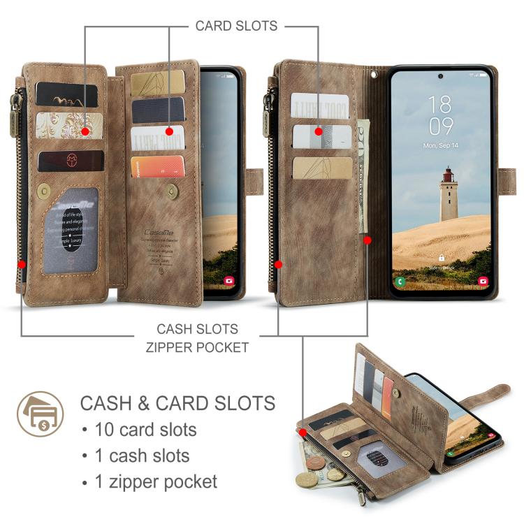 CaseMe C30 Card Slots Zipper Wallet Leather Phone Case, For Galaxy A56, For Galaxy A36, For Galaxy S25 5G, For Galaxy S25+ 5G, For Galaxy S25 Ultra 5G, For Galaxy A16 5G