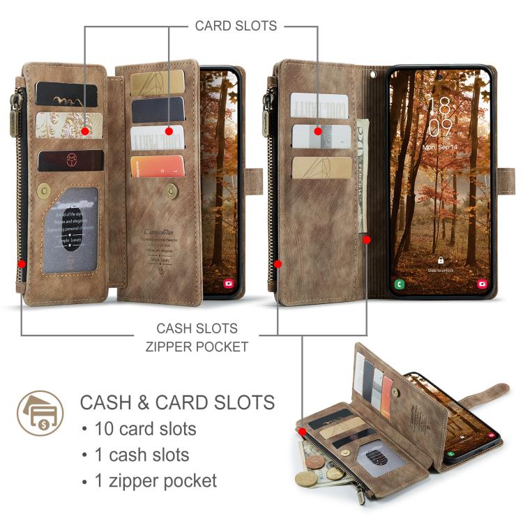 CaseMe C30 Card Slots Zipper Wallet Leather Phone Case, For Samsung Galaxy S26+ 5G, For Samsung Galaxy S26 Ultra 5G, For Samsung Galaxy S26 5G, For Samsung Galaxy A57 5G, For Samsung Galaxy A37 5G, For Samsung Galaxy S25 FE 5G