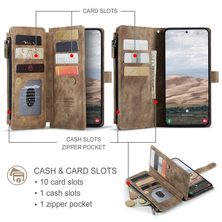 CaseMe C30 Card Slots Zipper Wallet Leather Phone Case, For Galaxy A57 5G, For Galaxy A37 5G, For Galaxy S25 FE 5G, For Galaxy A17 4G, For Galaxy Z Fold7, For Galaxy S25 Edge 5G