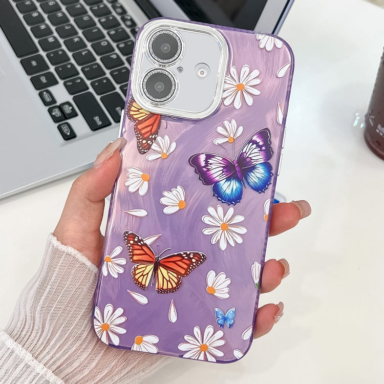Plating Texture Butterfly TPU Phone Case with Glitter Lens Film, For iPhone 16e, For iPhone 16 Pro Max, For iPhone 16 Pro, For iPhone 16 Plus