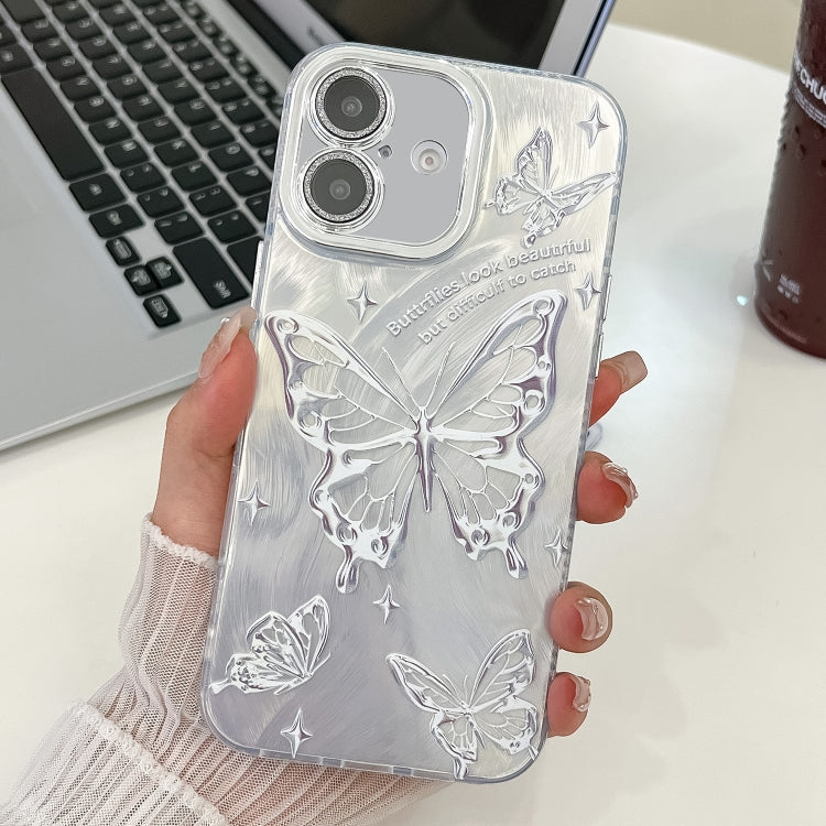 Plating Texture Butterfly TPU Phone Case with Glitter Lens Film, For iPhone 16e, For iPhone 16 Pro Max, For iPhone 16 Pro, For iPhone 16 Plus