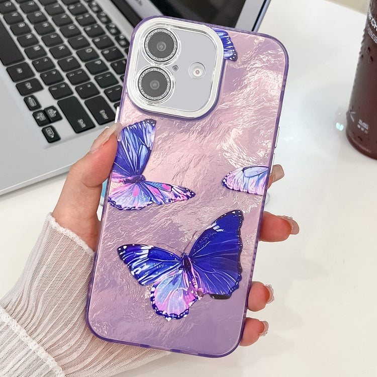 Plating Texture Butterfly TPU Phone Case with Glitter Lens Film, For iPhone 16, For iPhone 15 Pro Max, For iPhone 15 Pro, For iPhone 15