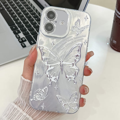 Plating Texture Butterfly TPU Phone Case with Glitter Lens Film, For iPhone 16, For iPhone 15 Pro Max, For iPhone 15 Pro, For iPhone 15