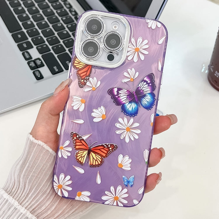 Plating Texture Butterfly TPU Phone Case with Glitter Lens Film, For iPhone 16, For iPhone 15 Pro Max, For iPhone 15 Pro, For iPhone 15