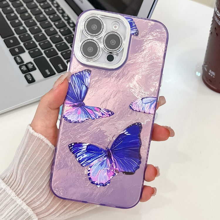 Plating Texture Butterfly TPU Phone Case with Glitter Lens Film, For iPhone 16, For iPhone 15 Pro Max, For iPhone 15 Pro, For iPhone 15