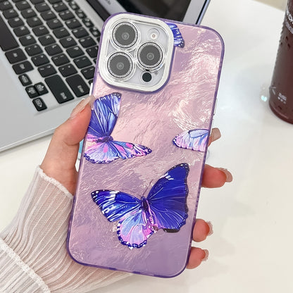 Plating Texture Butterfly TPU Phone Case with Glitter Lens Film, For iPhone 16, For iPhone 15 Pro Max, For iPhone 15 Pro, For iPhone 15