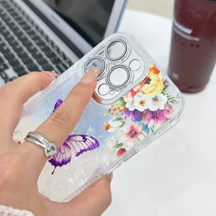 Plating Texture Butterfly TPU Phone Case with Glitter Lens Film, For iPhone 16, For iPhone 15 Pro Max, For iPhone 15 Pro, For iPhone 15