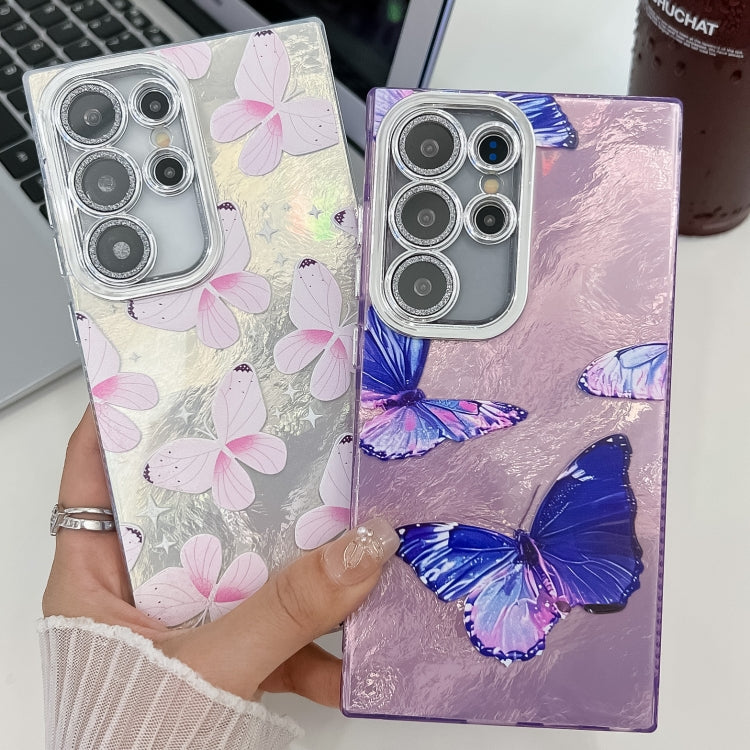 Plating Texture Butterfly TPU Phone Case with Glitter Lens Film, For Samsung Galaxy A16 5G, For Samsung Galaxy S24 FE 5G, For Samsung Galaxy A15 5G, For Samsung Galaxy A55 5G
