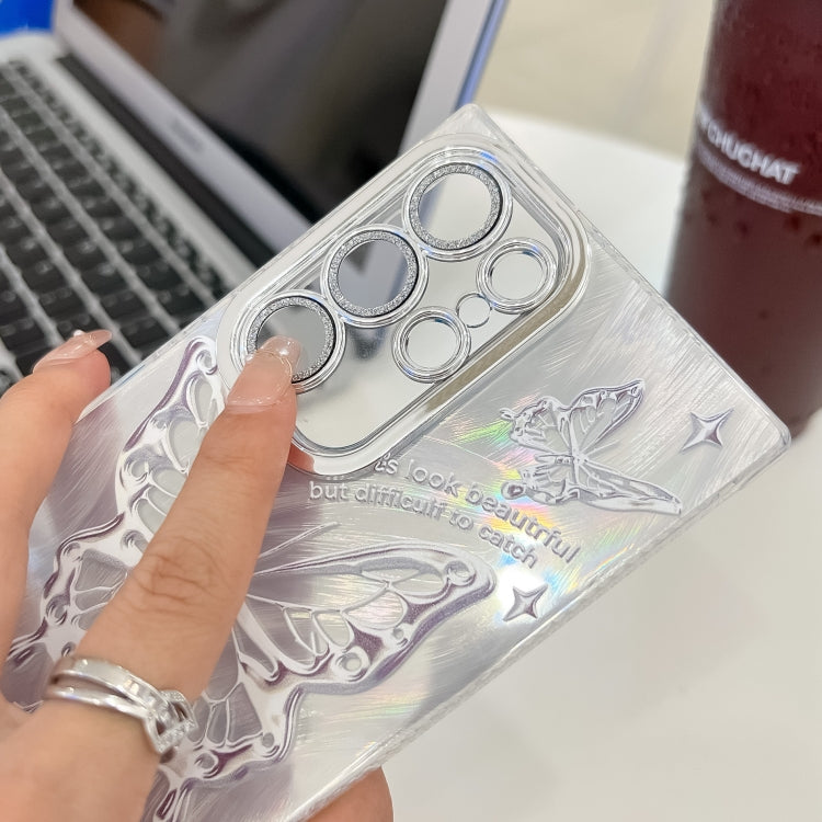 Plating Texture Butterfly TPU Phone Case with Glitter Lens Film, For Samsung Galaxy A25 5G, For Samsung Galaxy A54 5G, For Samsung Galaxy S23 Ultra 5G