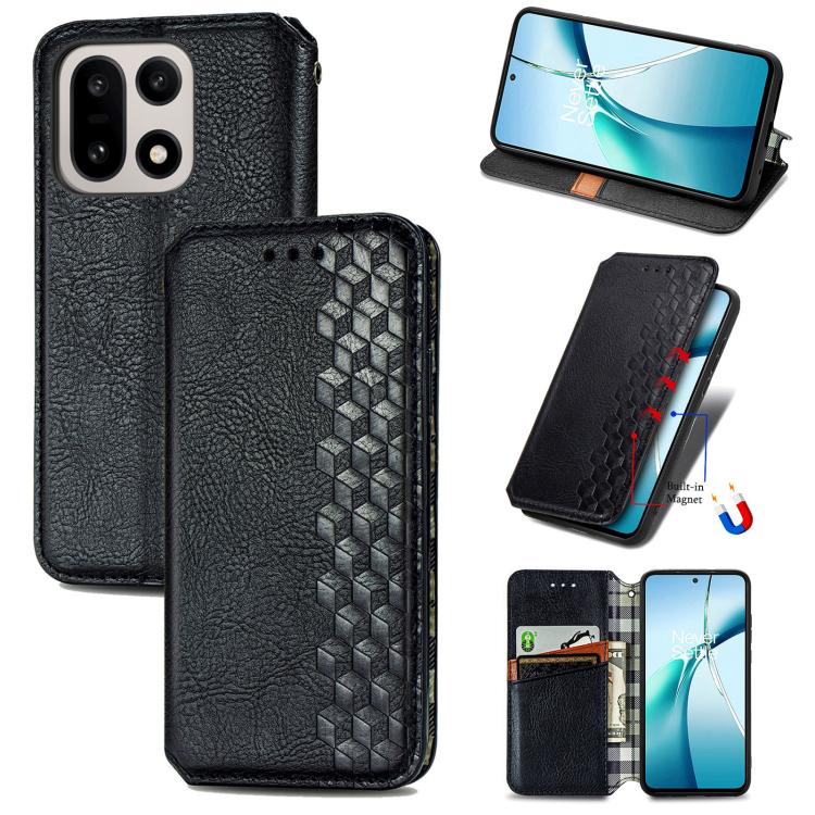 Cubic Grid Pressed Magnetic Leather Phone Case, For OnePlus 15, For OnePlus Ace 3 Pro