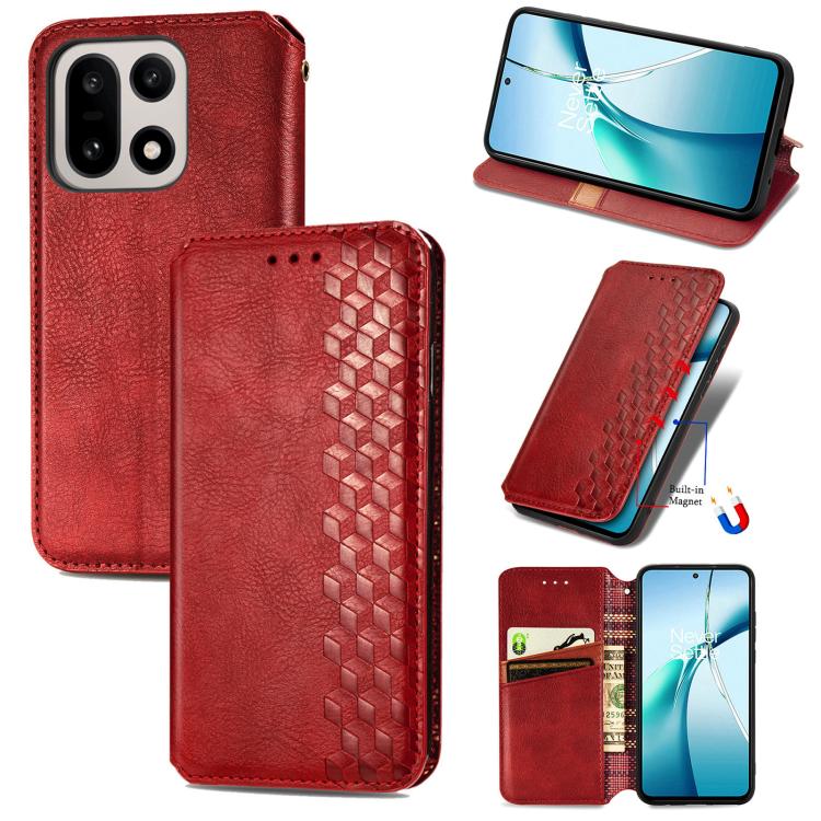 Cubic Grid Pressed Magnetic Leather Phone Case, For OnePlus 15, For OnePlus Ace 3 Pro