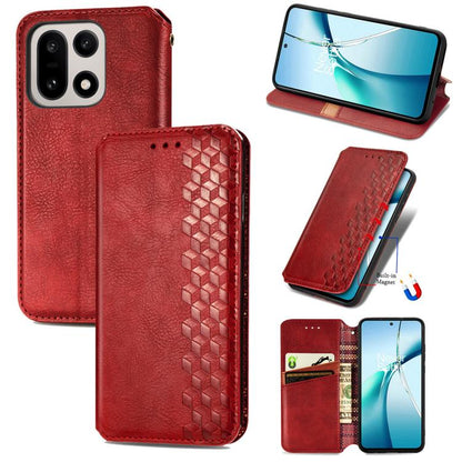 Cubic Grid Pressed Magnetic Leather Phone Case, For OnePlus 15, For OnePlus Ace 3 Pro