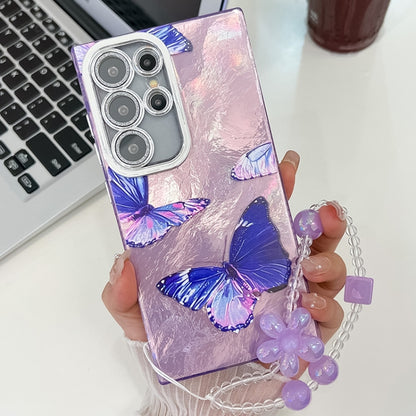Plating Texture Butterfly Wristband TPU Phone Case with Glitter Lens Film, For Samsung Galaxy A36, For Samsung Galaxy S25 5G, For Samsung Galaxy S25+ 5G, For Samsung Galaxy S25 Ultra 5G