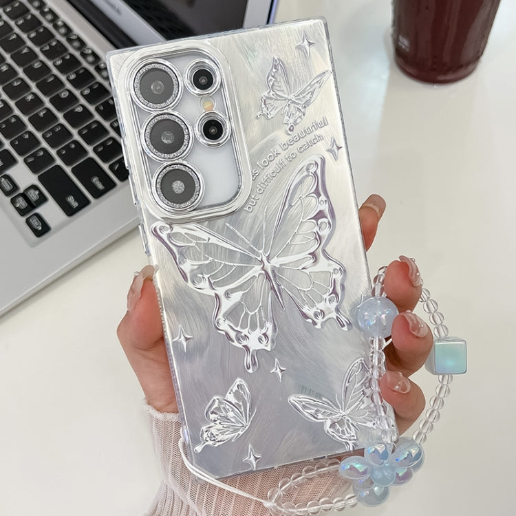 Plating Texture Butterfly Wristband TPU Phone Case with Glitter Lens Film, For Samsung Galaxy A36, For Samsung Galaxy S25 5G, For Samsung Galaxy S25+ 5G, For Samsung Galaxy S25 Ultra 5G