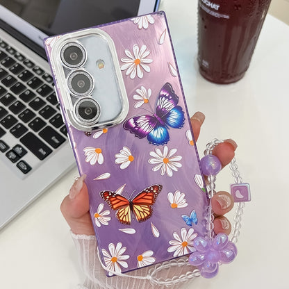 Plating Texture Butterfly Wristband TPU Phone Case with Glitter Lens Film, For Samsung Galaxy A16 5G, For Samsung Galaxy S24 FE 5G, For Samsung Galaxy A15 5G, For Samsung Galaxy A55 5G