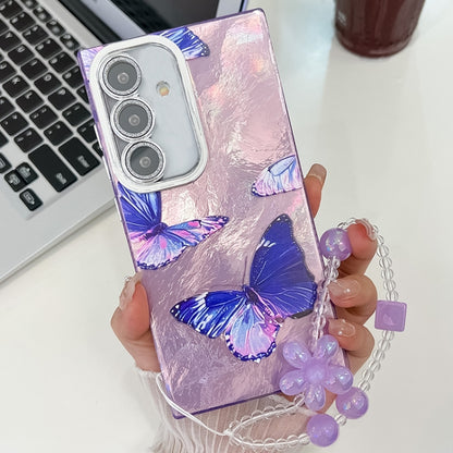 Plating Texture Butterfly Wristband TPU Phone Case with Glitter Lens Film, For Samsung Galaxy A16 5G, For Samsung Galaxy S24 FE 5G, For Samsung Galaxy A15 5G, For Samsung Galaxy A55 5G