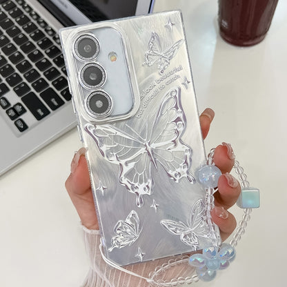 Plating Texture Butterfly Wristband TPU Phone Case with Glitter Lens Film, For Samsung Galaxy A25 5G, For Samsung Galaxy A54 5G, For Samsung Galaxy S23 Ultra 5G
