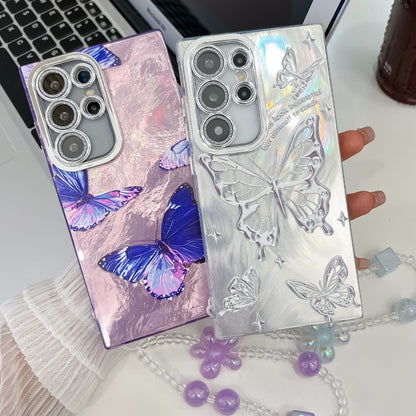 Plating Texture Butterfly Wristband TPU Phone Case with Glitter Lens Film, For Samsung Galaxy A25 5G, For Samsung Galaxy A54 5G, For Samsung Galaxy S23 Ultra 5G
