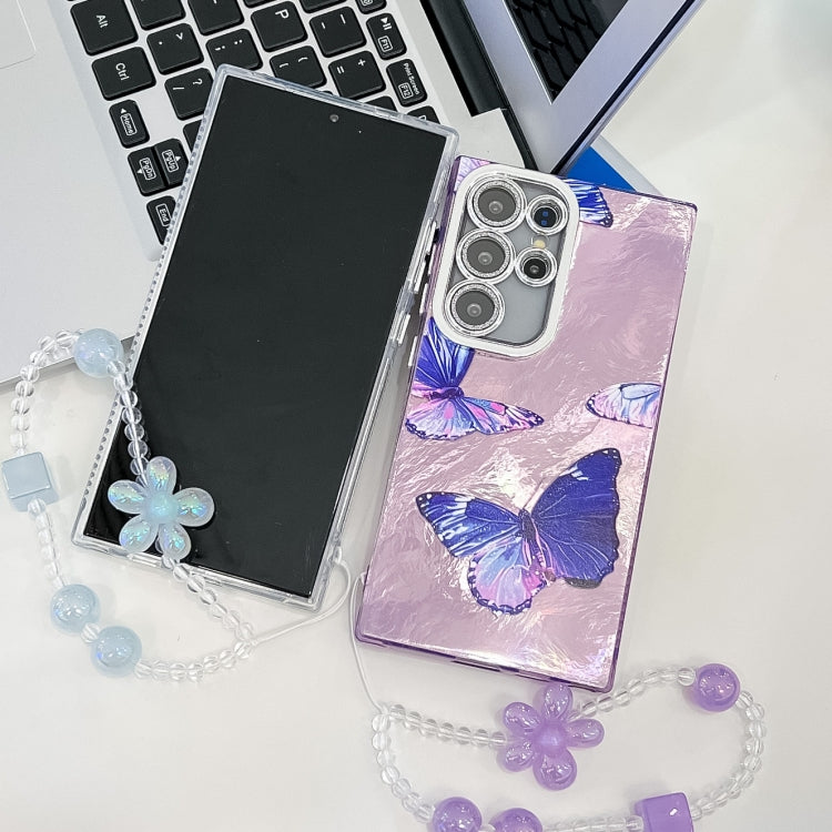 Plating Texture Butterfly Wristband TPU Phone Case with Glitter Lens Film, For Samsung Galaxy A36, For Samsung Galaxy S25 5G, For Samsung Galaxy S25+ 5G, For Samsung Galaxy S25 Ultra 5G