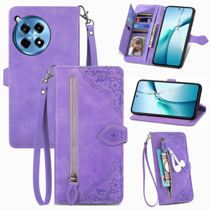 Embossed Flower Zipper Leather Phone Case, For OnePlus 15, For OnePlus Nord 4, For OnePlus Ace 3 Pro