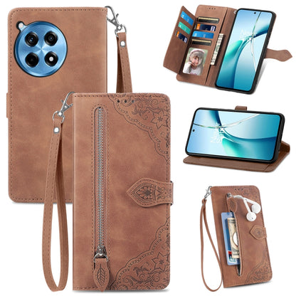 Embossed Flower Zipper Leather Phone Case, For OnePlus 15, For OnePlus Nord 4, For OnePlus Ace 3 Pro