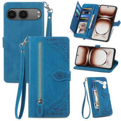 Embossed Flower Zipper Leather Phone Case, For OnePlus 15, For OnePlus Nord 4, For OnePlus Ace 3 Pro