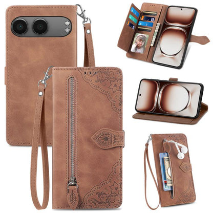 Embossed Flower Zipper Leather Phone Case, For OnePlus 15, For OnePlus Nord 4, For OnePlus Ace 3 Pro