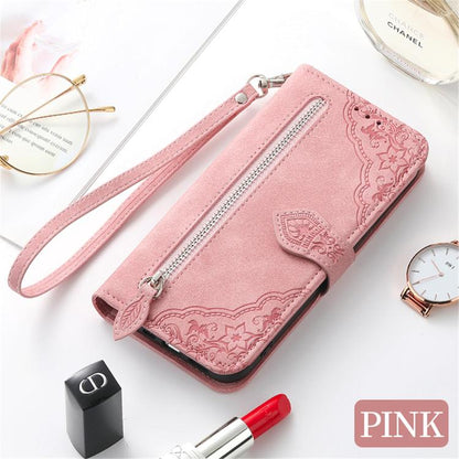 Embossed Flower Zipper Leather Phone Case, For OnePlus 15, For OnePlus Nord 4, For OnePlus Ace 3 Pro