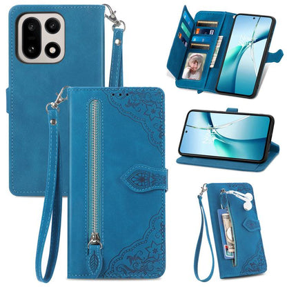 Embossed Flower Zipper Leather Phone Case, For OnePlus 15, For OnePlus Nord 4, For OnePlus Ace 3 Pro
