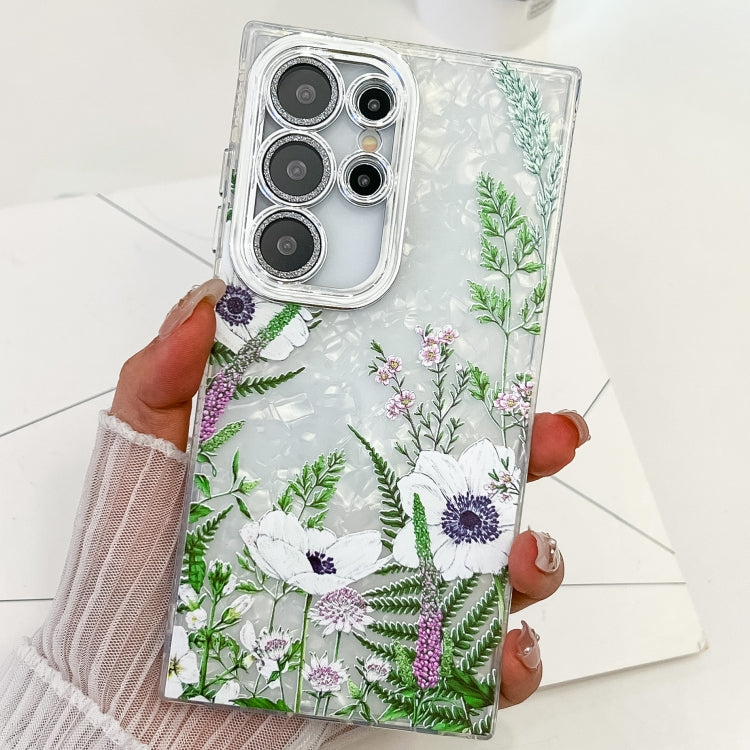 Electroplating Flowers Plants Texture TPU Phone Case, For Samsung Galaxy S25 Ultra 5G