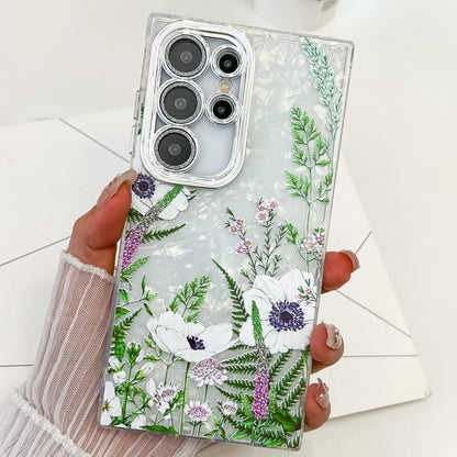 Electroplating Flowers Plants Texture TPU Phone Case, For Samsung Galaxy S25 Ultra 5G