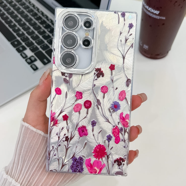 Electroplating Flowers Plants Texture TPU Phone Case, For Samsung Galaxy S25 Ultra 5G