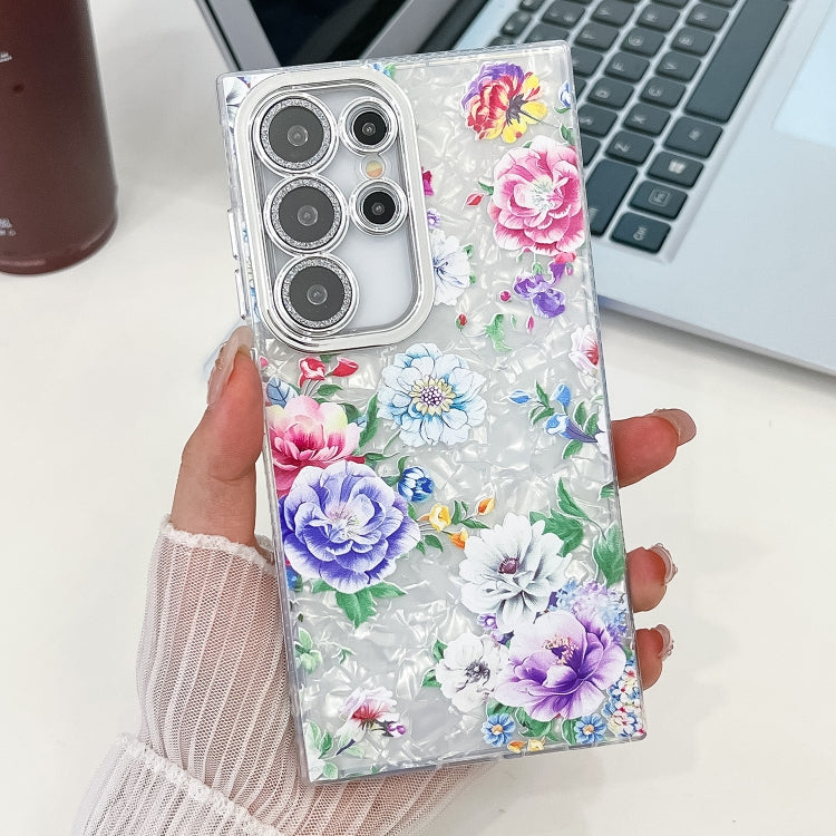 Electroplating Flowers Plants Texture TPU Phone Case, For Samsung Galaxy S25 Ultra 5G