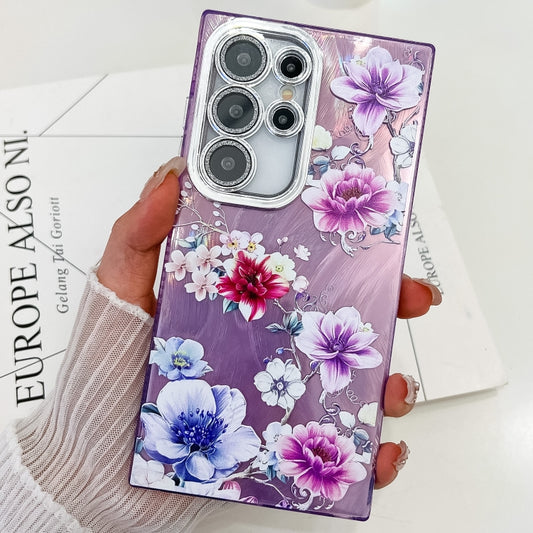 Electroplating Flowers Plants Texture TPU Phone Case, For Samsung Galaxy S23 Ultra 5G