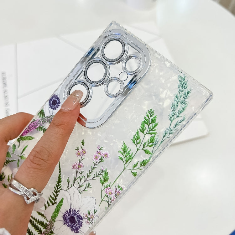 Electroplating Flowers Plants Texture TPU Phone Case, For Samsung Galaxy S25+ 5G