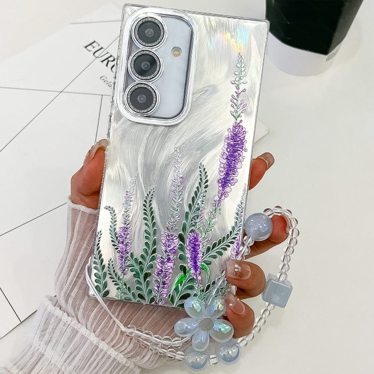 Electroplating Flowers Plants Texture Wristband TPU Phone Case, For Samsung Galaxy S25 5G