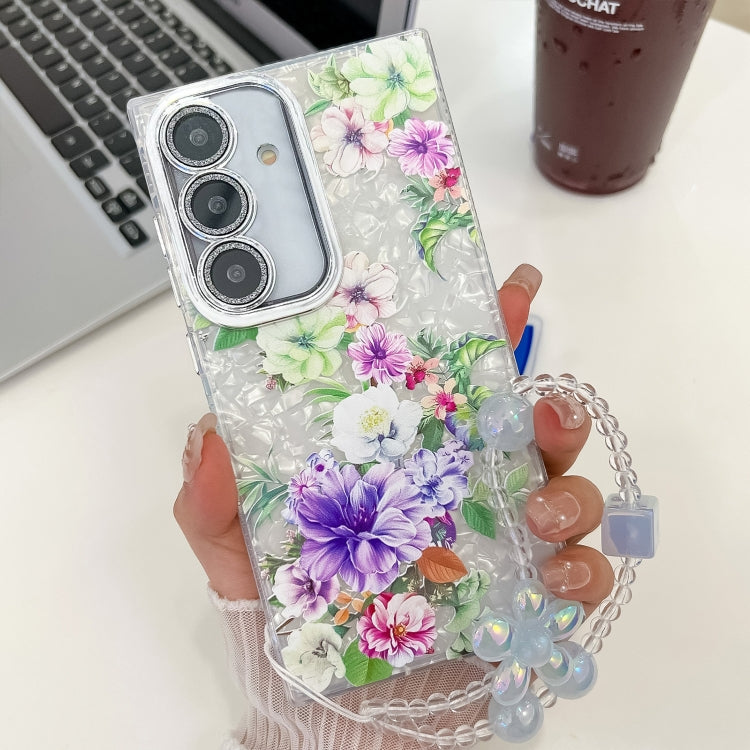 Electroplating Flowers Plants Texture Wristband TPU Phone Case, For Samsung Galaxy S25 5G