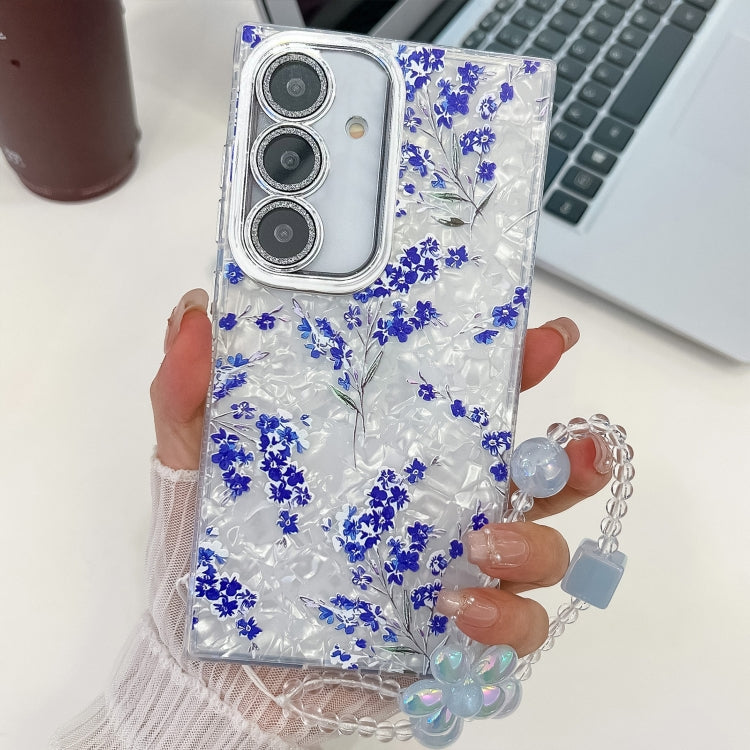 Electroplating Flowers Plants Texture Wristband TPU Phone Case, For Samsung Galaxy S25 5G