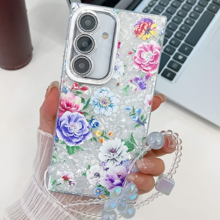 Electroplating Flowers Plants Texture Wristband TPU Phone Case, For Samsung Galaxy S25 5G
