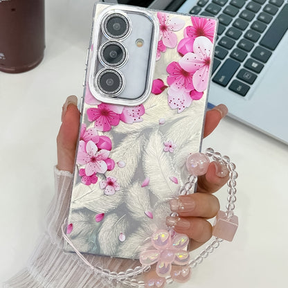 Electroplating Flowers Plants Texture Wristband TPU Phone Case, For Samsung Galaxy S25 5G