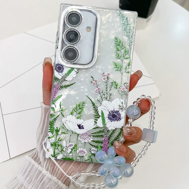 Electroplating Flowers Plants Texture Wristband TPU Phone Case, For Samsung Galaxy A55 5G