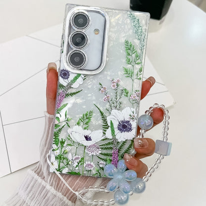 Electroplating Flowers Plants Texture Wristband TPU Phone Case, For Samsung Galaxy A55 5G