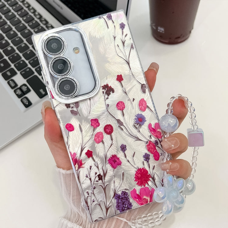 Electroplating Flowers Plants Texture Wristband TPU Phone Case, For Samsung Galaxy A55 5G