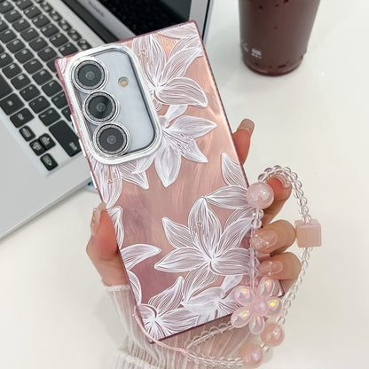 Electroplating Flowers Plants Texture Wristband TPU Phone Case, For Samsung Galaxy A55 5G