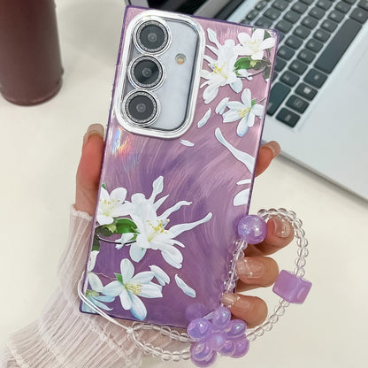 Electroplating Flowers Plants Texture Wristband TPU Phone Case, For Samsung Galaxy A55 5G