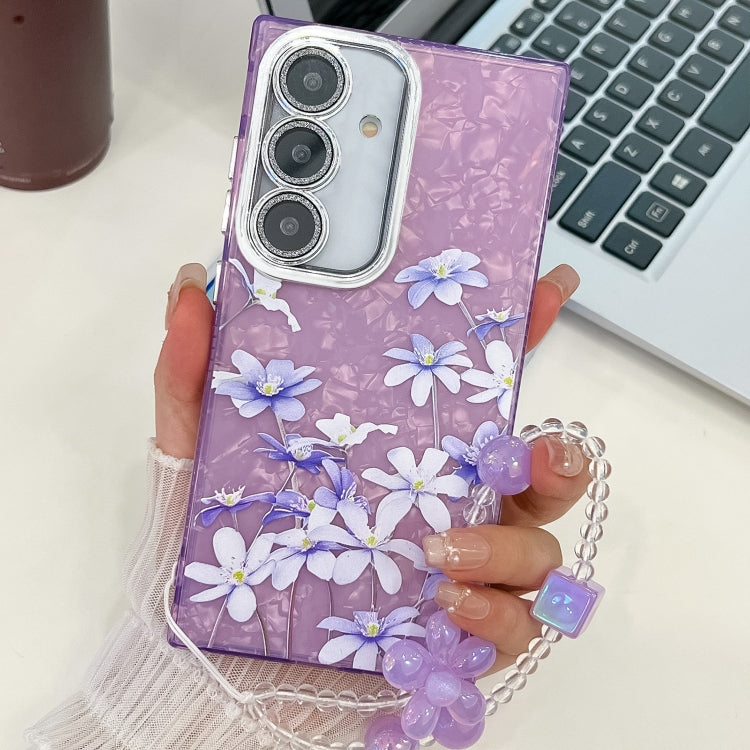 Electroplating Flowers Plants Texture Wristband TPU Phone Case, For Samsung Galaxy A55 5G