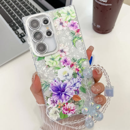 Electroplating Flowers Plants Texture Wristband TPU Phone Case, For Samsung Galaxy S24 Ultra 5G
