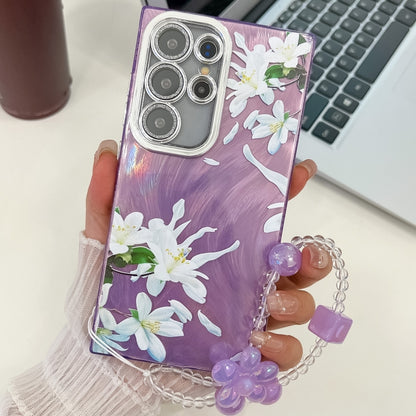 Electroplating Flowers Plants Texture Wristband TPU Phone Case, For Samsung Galaxy S24 Ultra 5G