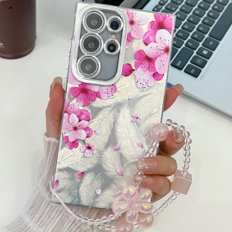 Electroplating Flowers Plants Texture Wristband TPU Phone Case, For Samsung Galaxy S24 Ultra 5G